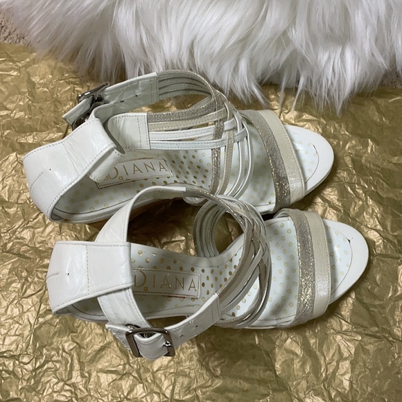 White Diana wedge heels with gold/silver - Picture 5 of 7
